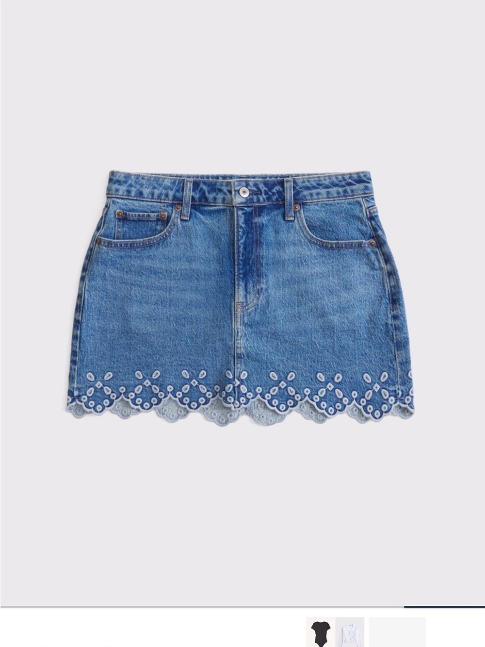 Abercrombie & Fitch Light Blue Denim Mini Skirt with Scalloped Eyelet Hem